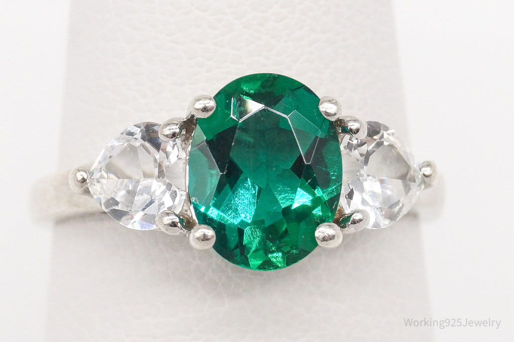 Vintage SAI Lab Emerald White Sterling Silver Ring - Size 7.75 | Jewelry > Rings | Wiccan Center