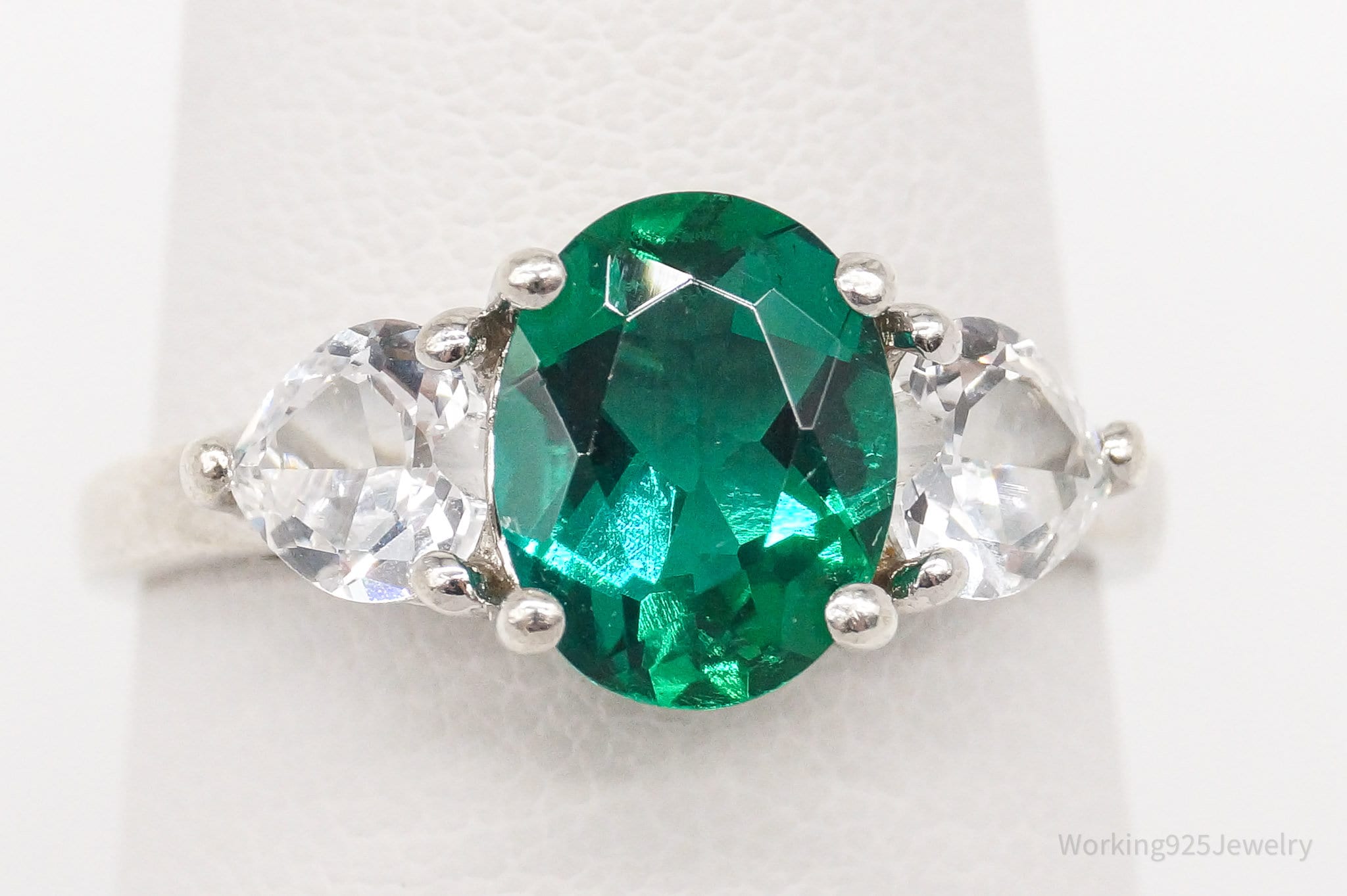 Vintage SAI Lab Emerald White Sterling Silver Ring - Size 7.75 | Jewelry > Rings | Wiccan Center