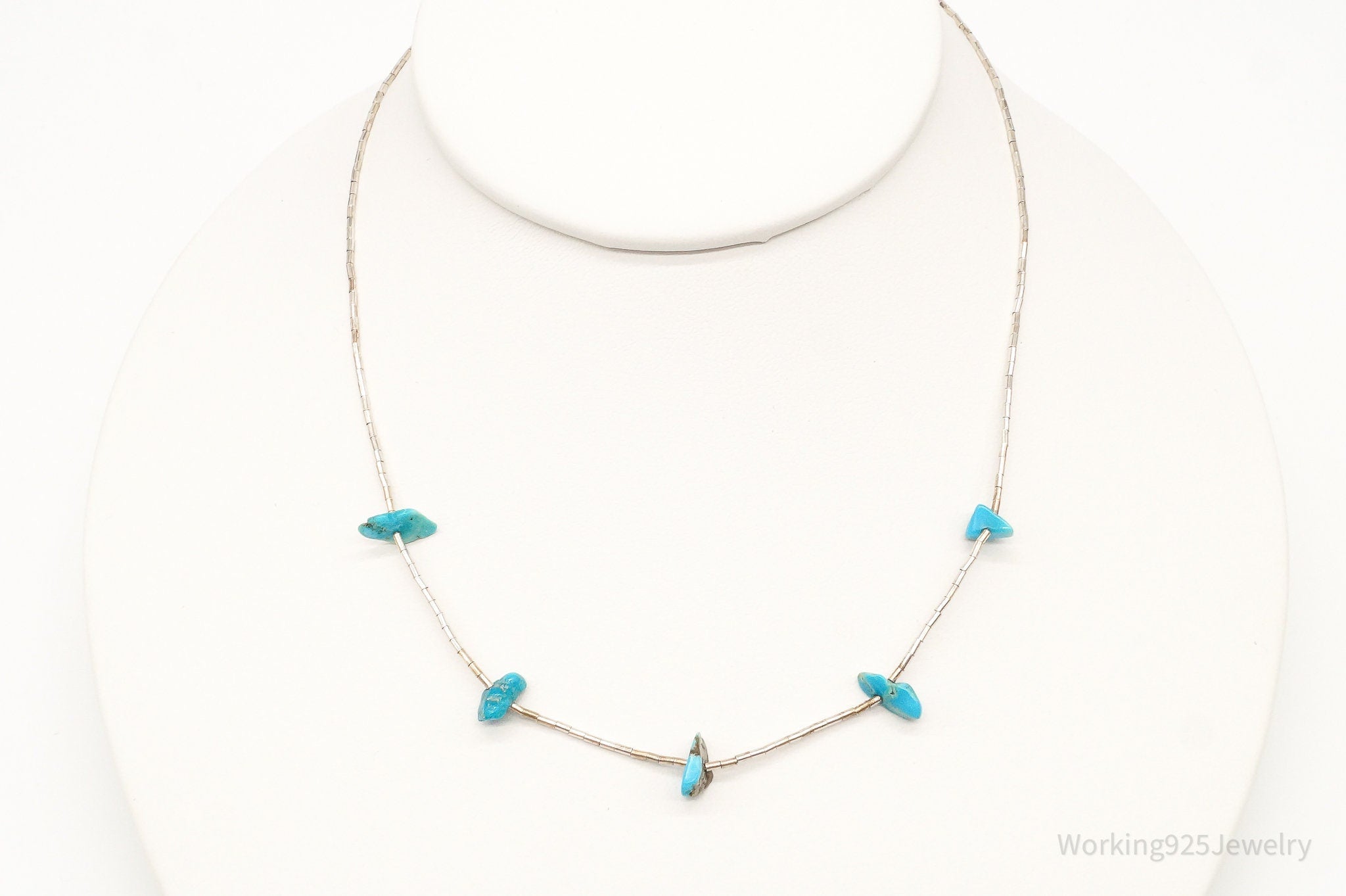 Vintage Native American Unsigned Turquoise Silver Bead Necklace | Jewelry > Necklaces > Pendants | Wiccan Center