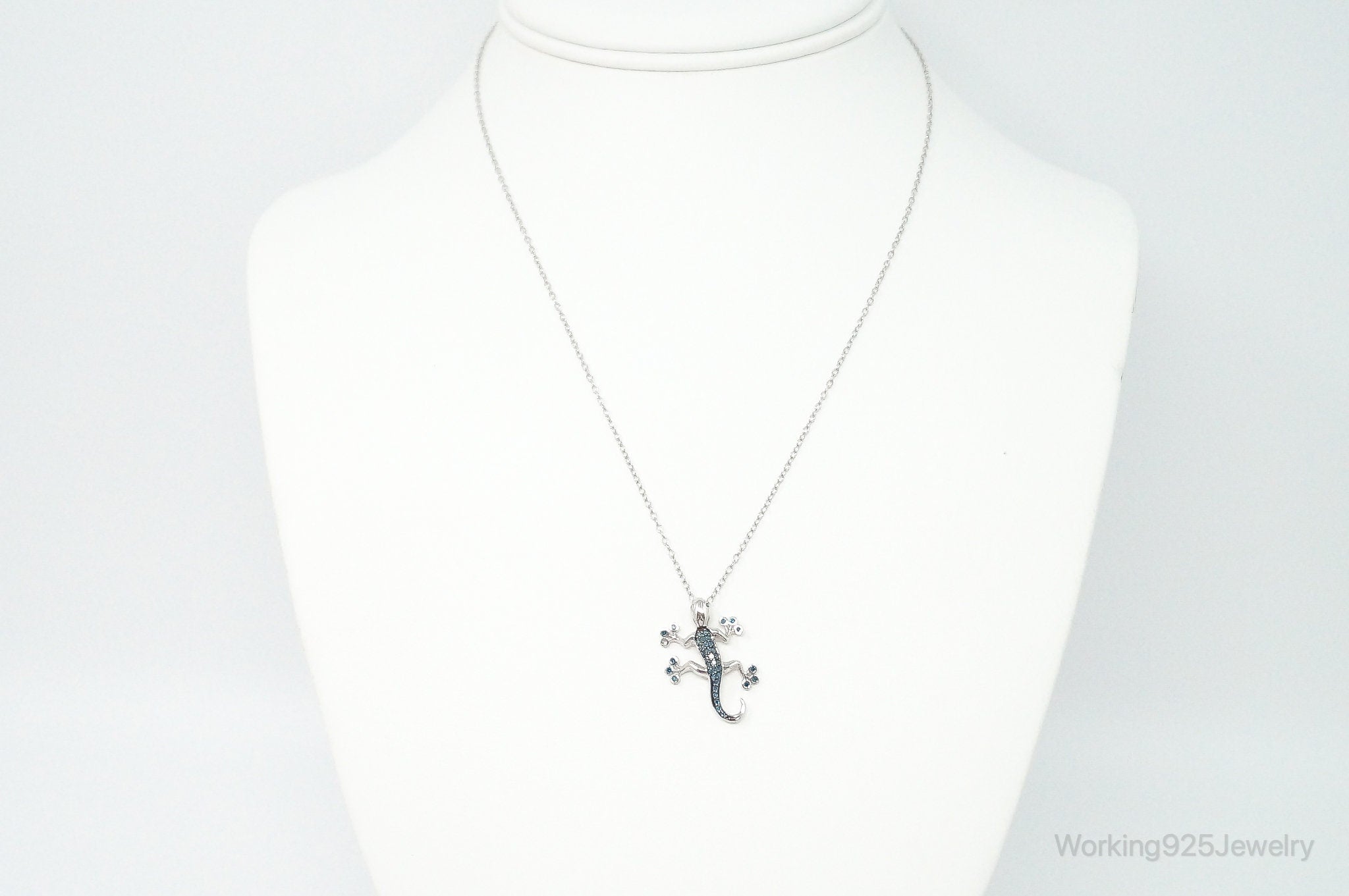 Blue Diamonds Gecko Sterling Silver Necklace | Jewelry > Necklaces > Pendants | Wiccan Center