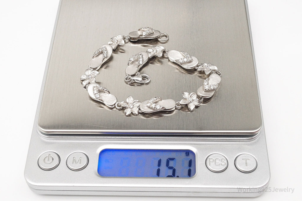 Vintage Cubic Zirconia Sandals & Flowers Sterling Silver Bracelet | Jewelry > Bracelets | Wiccan Center