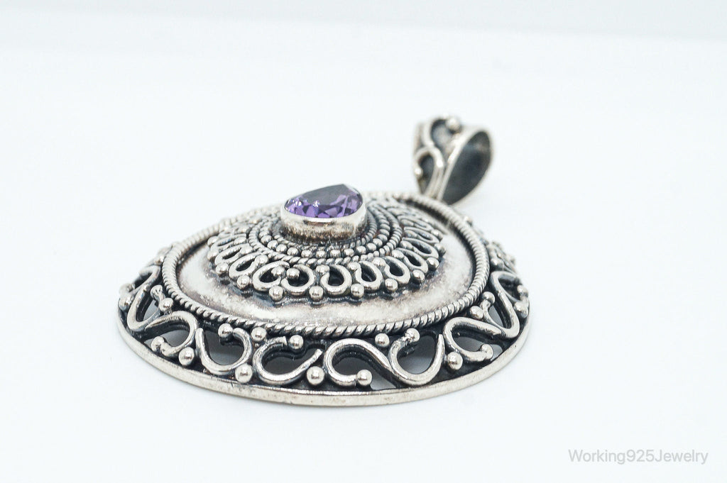 Designer Large Amethyst Bali Inspired Sterling Silver Pendant | Jewelry > Necklaces > Pendants | Wiccan Center