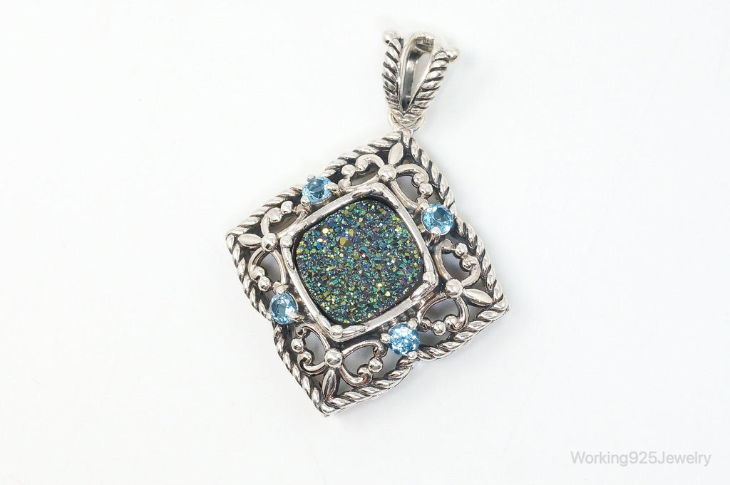 Vintage Druzy Quartz Blue Topaz Sterling Silver Necklace Pendant | Jewelry > Necklaces > Pendants | Wiccan Center