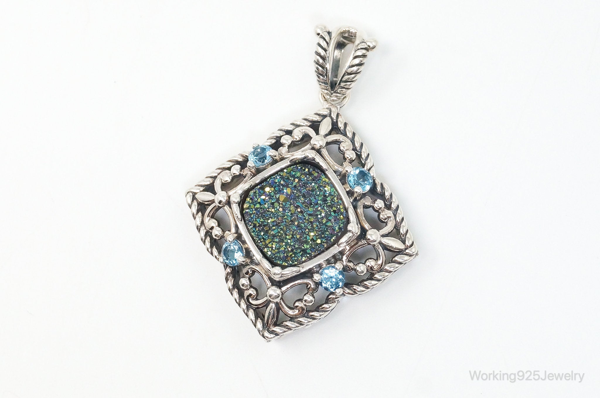 Vintage Druzy Quartz Blue Topaz Sterling Silver Necklace Pendant | Jewelry > Necklaces > Pendants | Wiccan Center