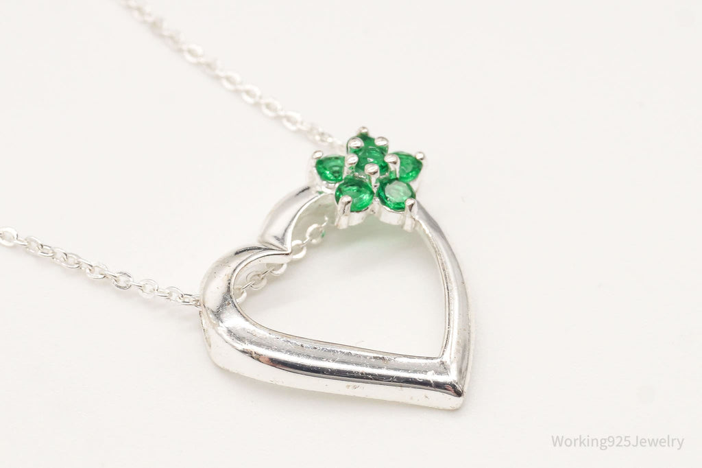 Vintage Designer Avon Green Cubic Zirconia Heart Sterling Silver Necklace | Jewelry > Necklaces > Pendants | Wiccan Center