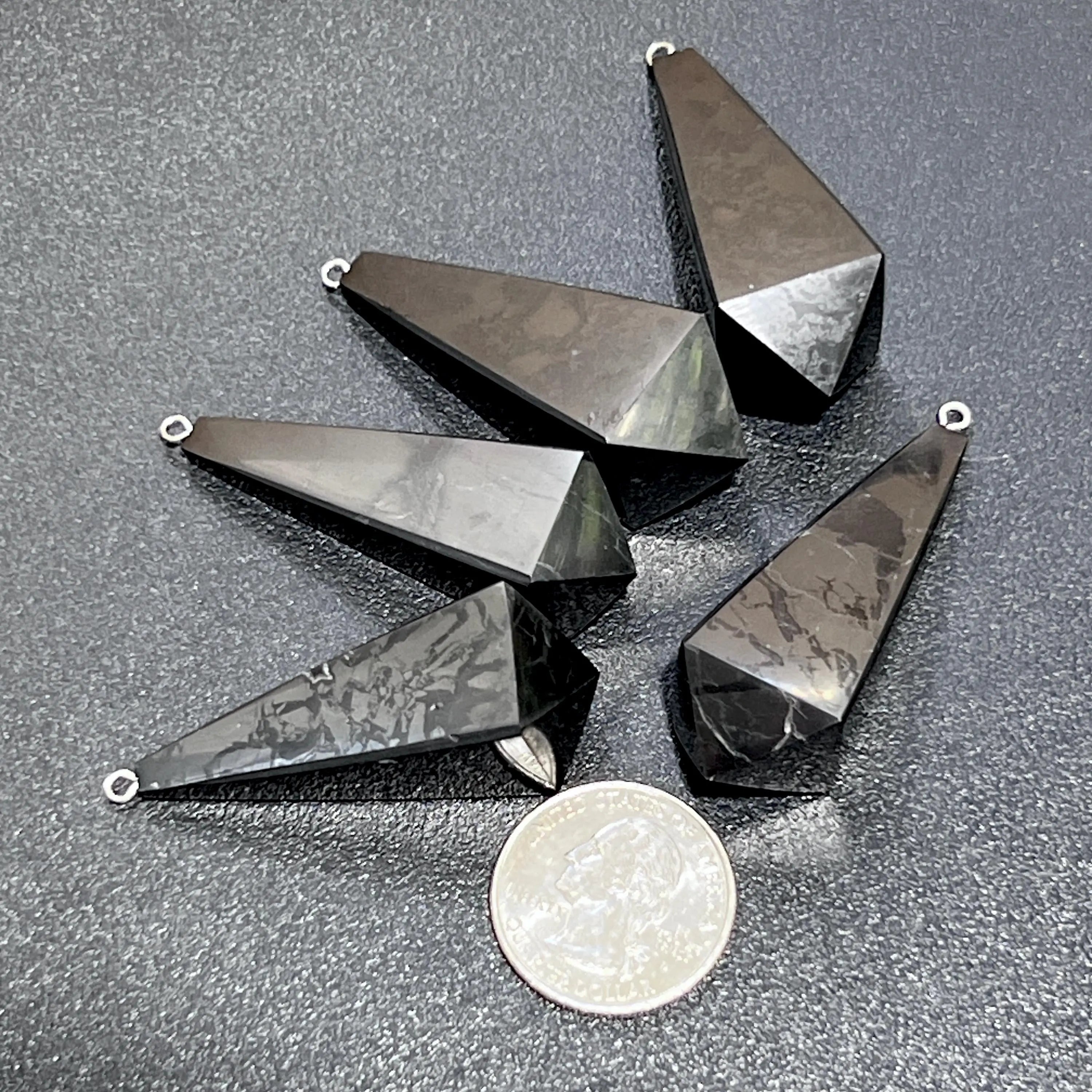 Black Shungite Pendulum Crystal Point Beads Pendant Gemstone Jewelry Necklace Polished | Craft Supplies & Tools > Beads, Gems & Cabochons > Charms & Pendants > Pendants | Wiccan Center