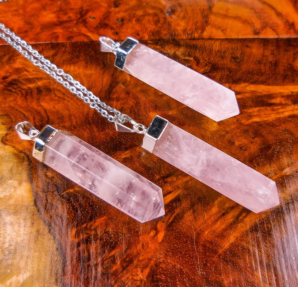 Pink Rose Quartz Crystal Point Pendant (Silver Plated) Faceted Gemstone Jewelry Necklace Supply | Jewelry > Necklaces > Crystal Necklaces | Wiccan Center