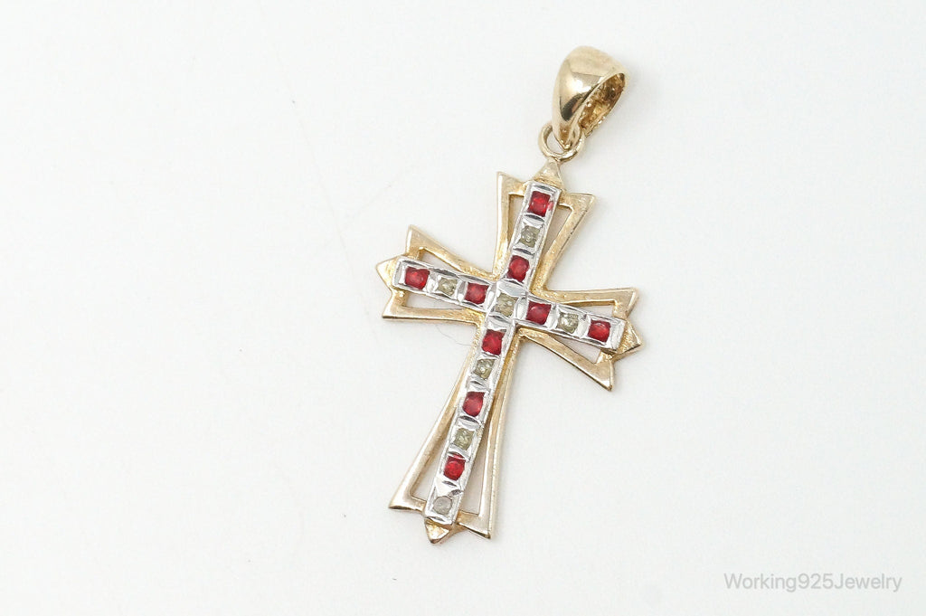 Vintage Designer SLC Ruby Rhinestone Gold Vermeil Cross Sterling Silver Pendant | Jewelry > Necklaces > Pendants | Wiccan Center