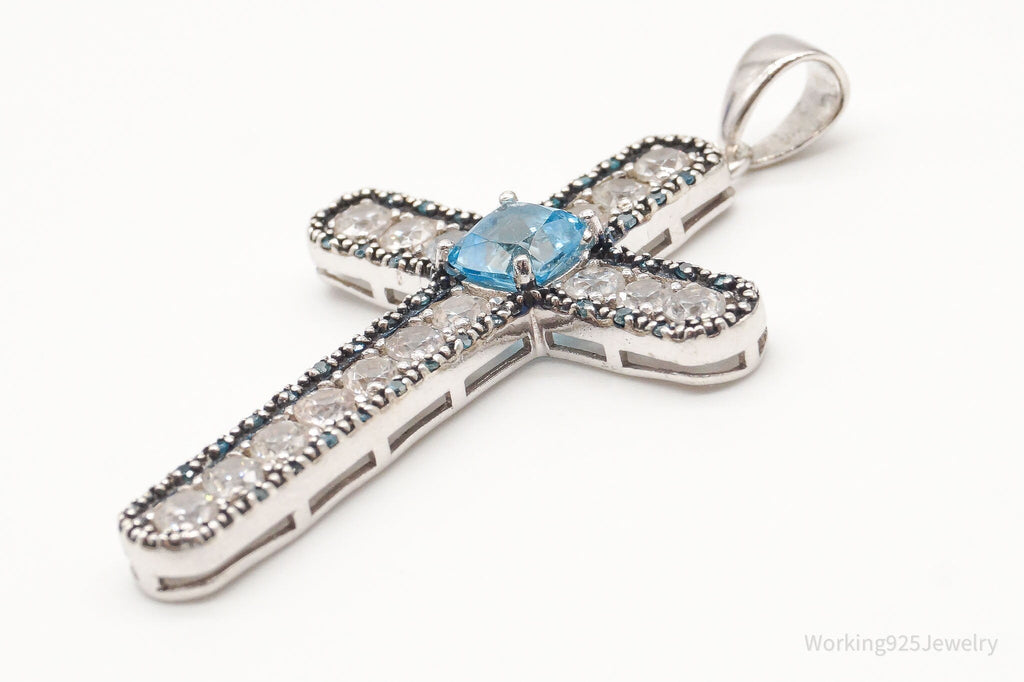 Large Designer Blue Topaz Cubic Zirconia Blue Diamond Sterling Silver Pendant | Jewelry > Necklaces > Pendants | Wiccan Center