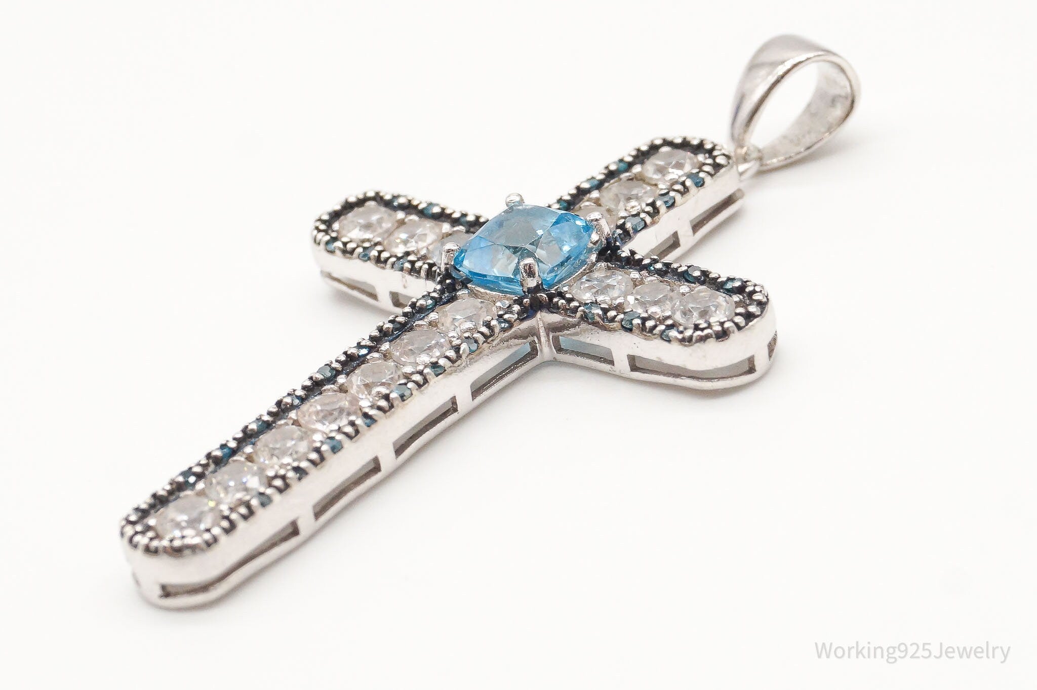Large Designer Blue Topaz Cubic Zirconia Blue Diamond Sterling Silver Pendant | Jewelry > Necklaces > Pendants | Wiccan Center
