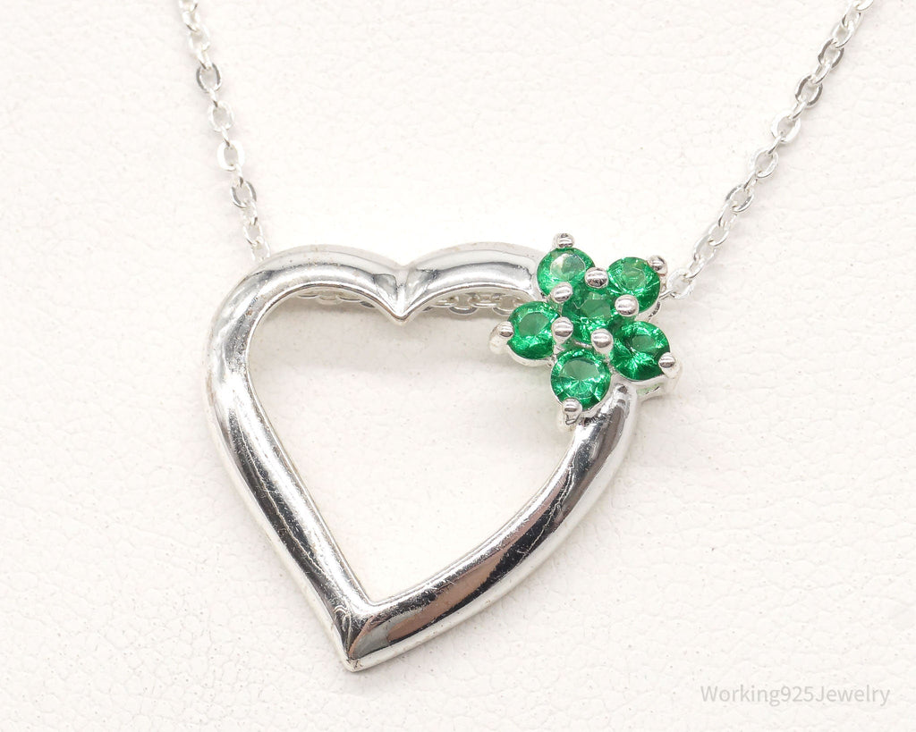 Vintage Designer Avon Green Cubic Zirconia Heart Sterling Silver Necklace | Jewelry > Necklaces > Pendants | Wiccan Center