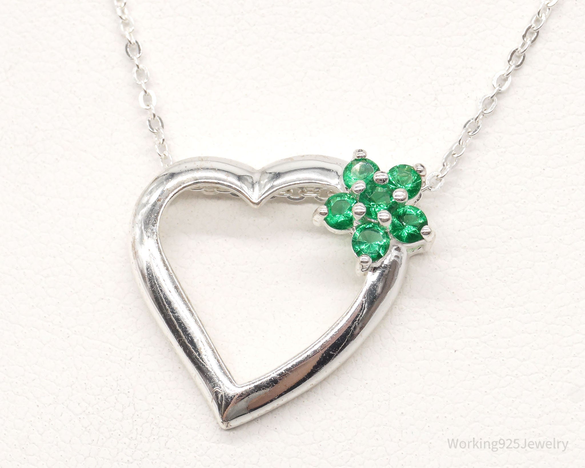 Vintage Designer Avon Green Cubic Zirconia Heart Sterling Silver Necklace | Jewelry > Necklaces > Pendants | Wiccan Center