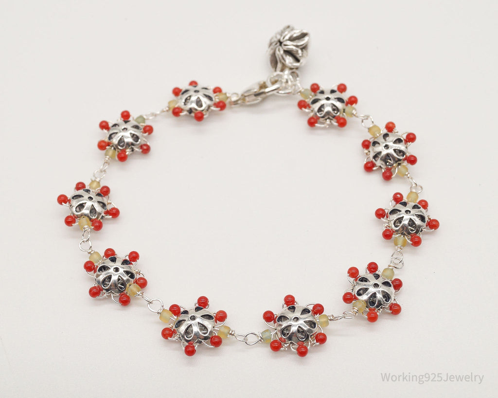 Vintage Intricate Glass Beads Flowers Sterling Silver Bracelet | Jewelry > Bracelets | Wiccan Center