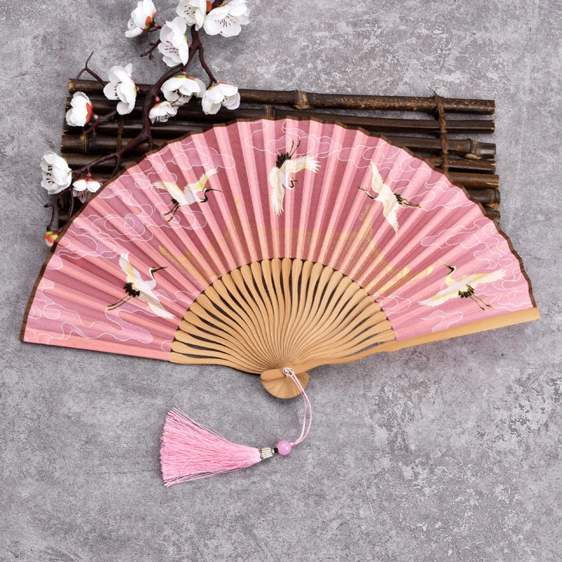 Vintage Bamboo & Silk Folding Hand Fan – Art Floral Design | Fans | Wiccan Center