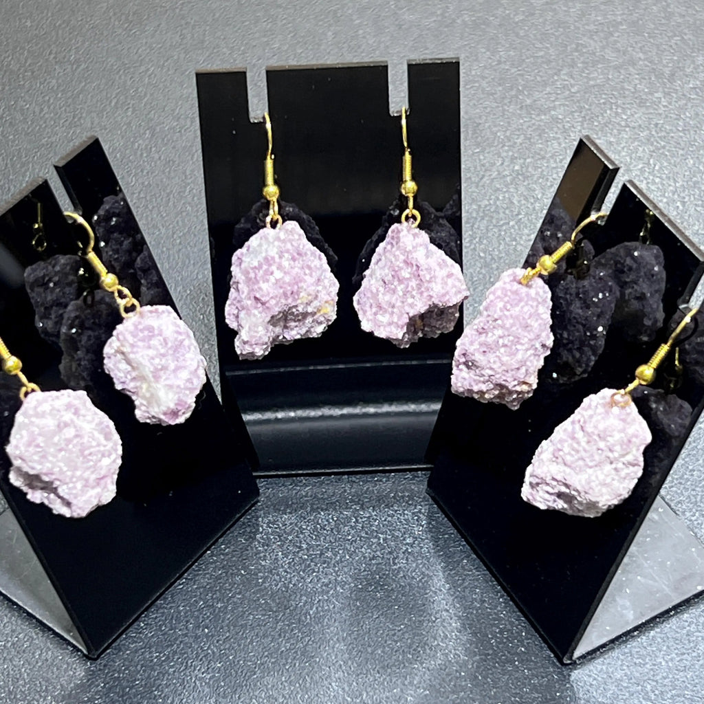 Lilac Lepidolite Raw Crystal Earrings Pair (Gold Stainless Steel Hooks) | Jewelry > Earrings > Dangle & Drop Earrings | Wiccan Center