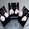 Lilac Lepidolite Raw Crystal Earrings Pair (Gold Stainless Steel Hooks) | Jewelry > Earrings > Dangle & Drop Earrings | Wiccan Center