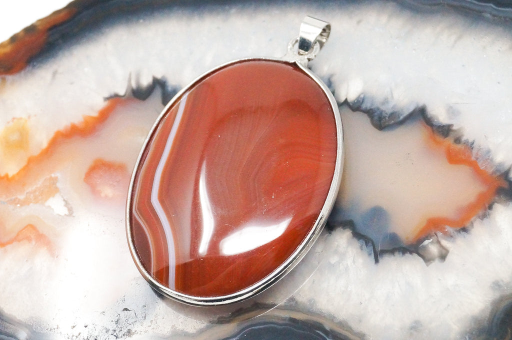 Vintage Large Red Lace Agate 18K White Gold Plated Sterling Silver Pendant | Jewelry > Necklaces > Pendants | Wiccan Center