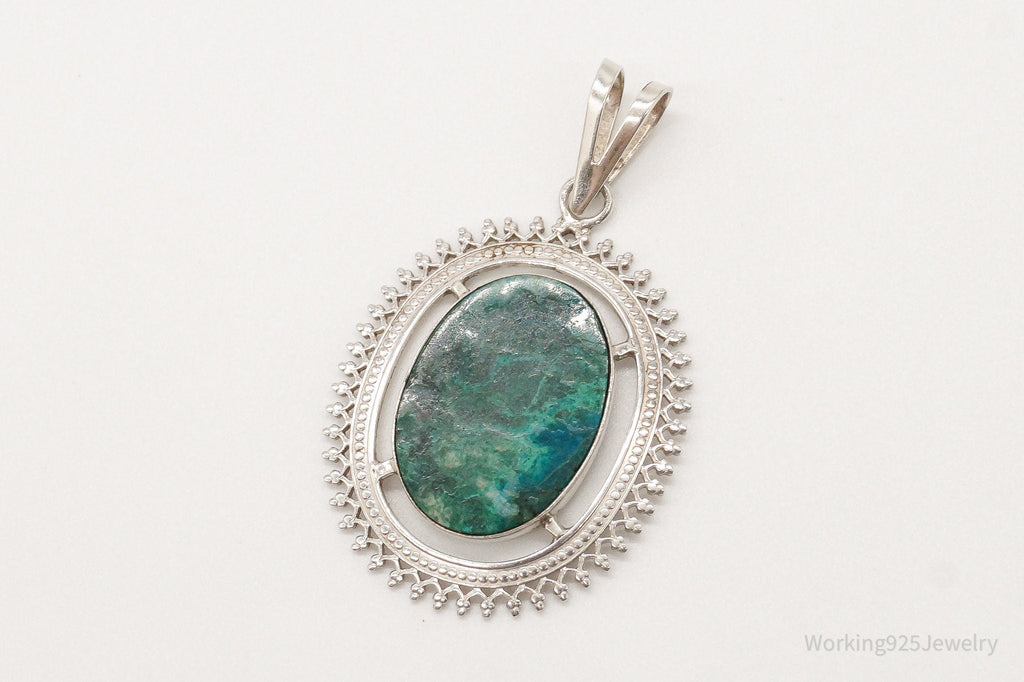 Vintage Large Chrysocolla Sterling Silver Pendant | Jewelry > Necklaces > Pendants | Wiccan Center