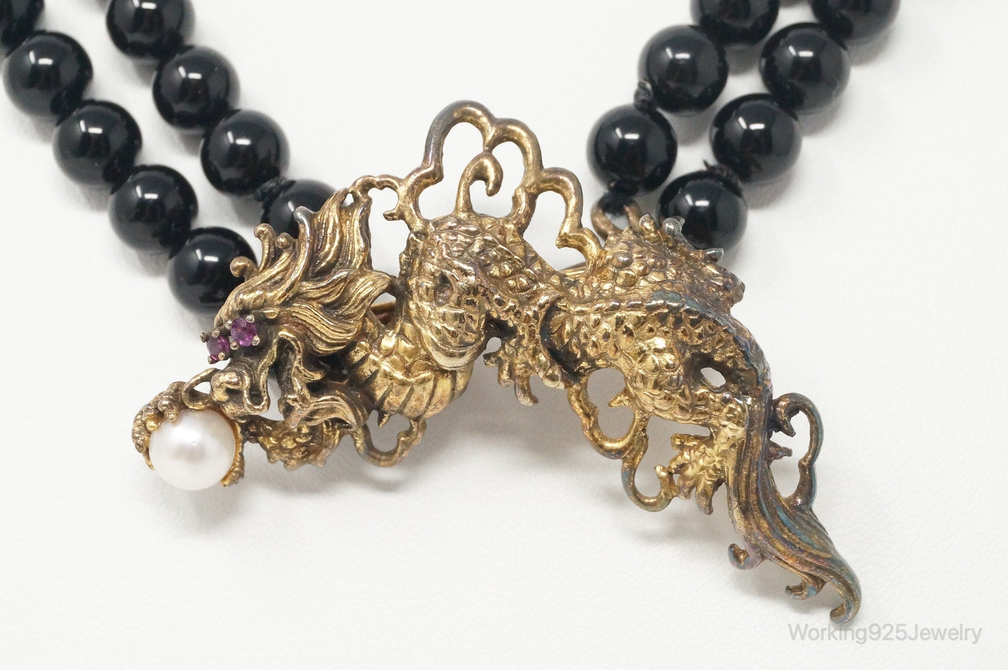 1987 Franklin Mint Year Of The Dragon Gold Vermeil Sterling Silver Pin Necklace | Jewelry > Necklaces > Pendants | Wiccan Center