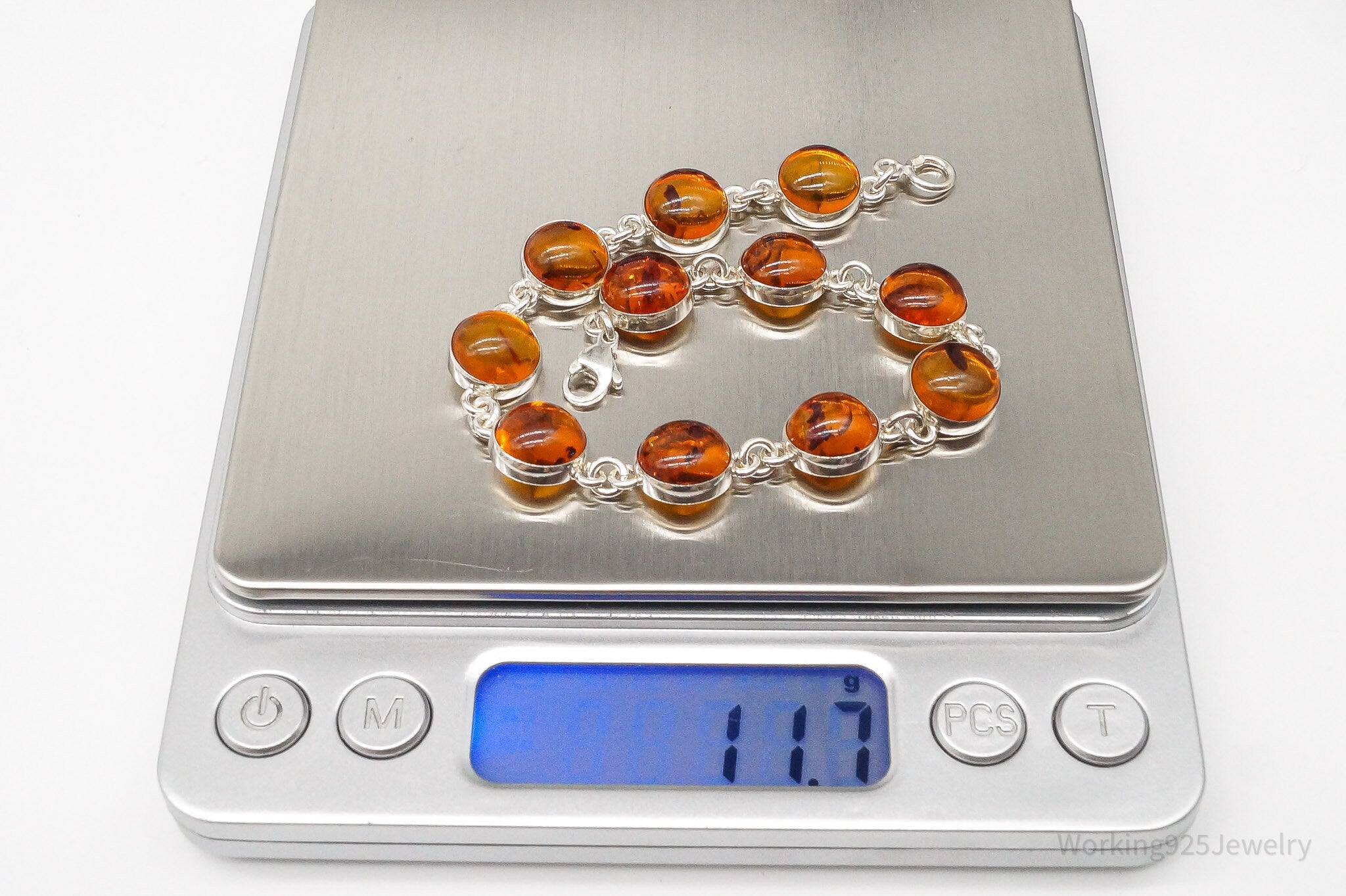 Vintage Amber Modernist Sterling Silver Bracelet | Jewelry > Bracelets | Wiccan Center