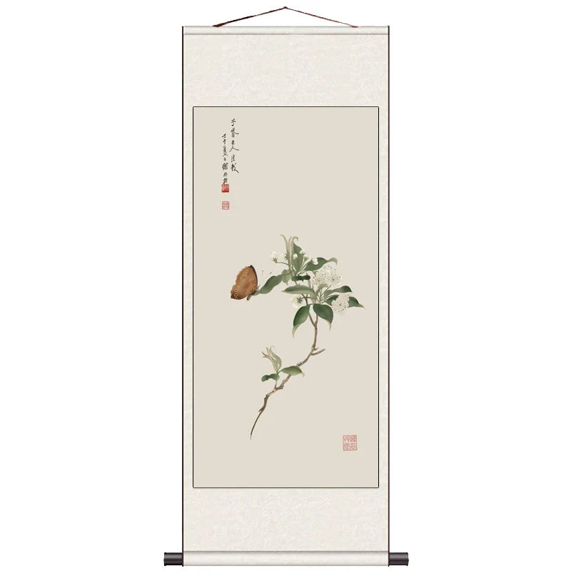 Peach Blossom Double Swallow Decorative Calligraphy and Painting Silk Gift Room Decor Aesthetic Wall Art Home Decor