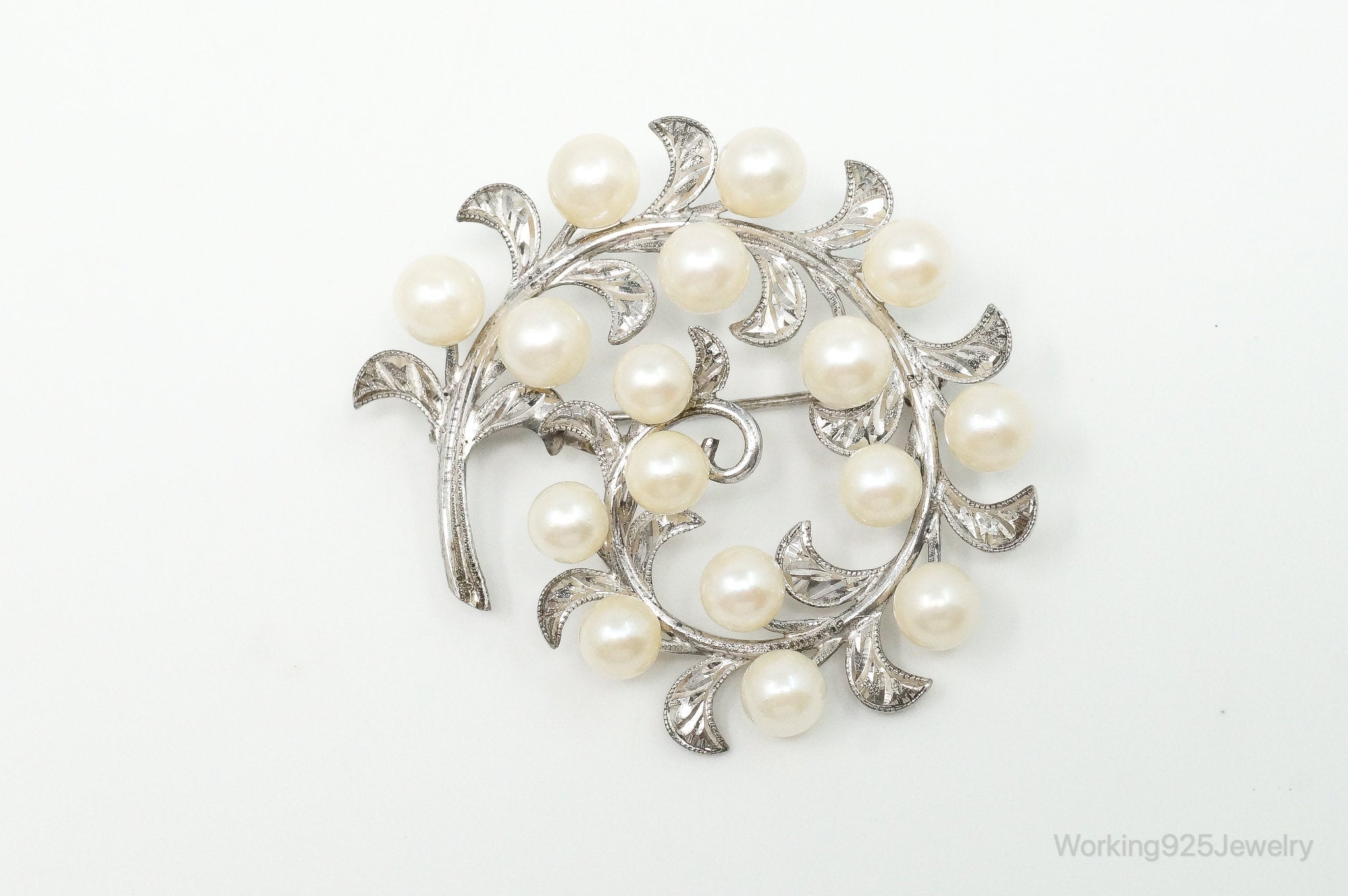 Large Antique Faux Pearl Sterling Silver Brooch Pin | Jewelry > Brooches, Pins & Clips | Wiccan Center