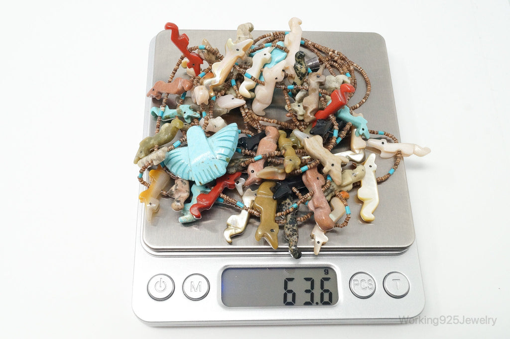 VTG Native America Fox Fetish Carved Multi Gem Sterling Silver Necklace | Jewelry > Necklaces > Pendants | Wiccan Center
