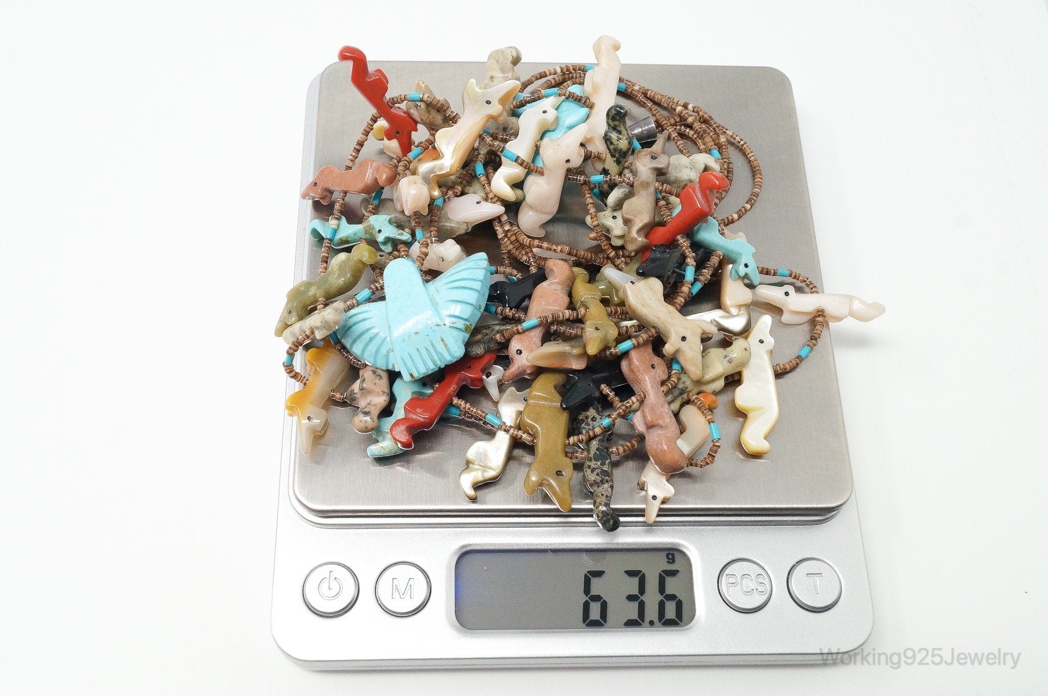 VTG Native America Fox Fetish Carved Multi Gem Sterling Silver Necklace | Jewelry > Necklaces > Pendants | Wiccan Center