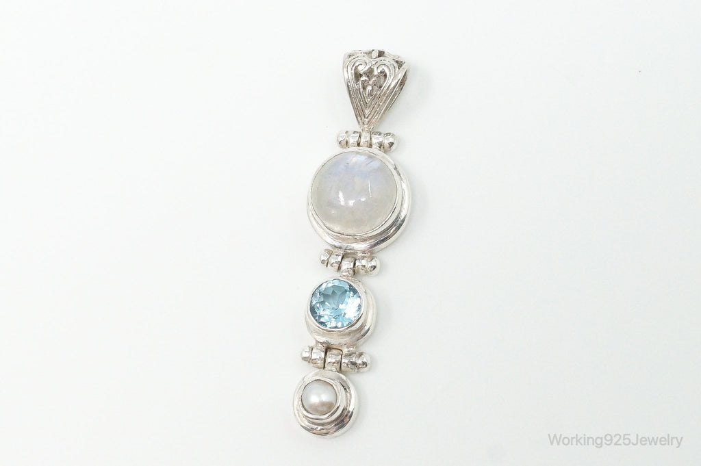 Large Designer SJ Blue Topaz Moonstone Pearl Sterling Necklace Pendant | Jewelry > Necklaces > Pendants | Wiccan Center