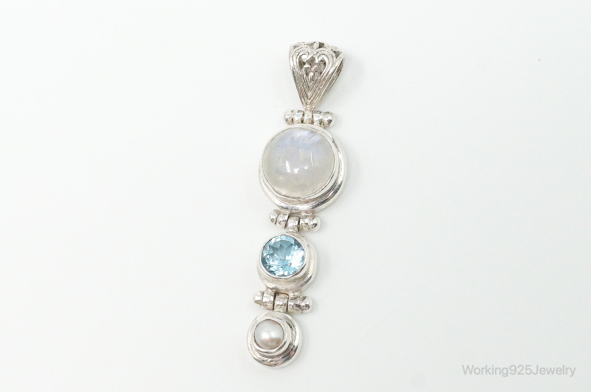 Large Designer SJ Blue Topaz Moonstone Pearl Sterling Necklace Pendant | Jewelry > Necklaces > Pendants | Wiccan Center