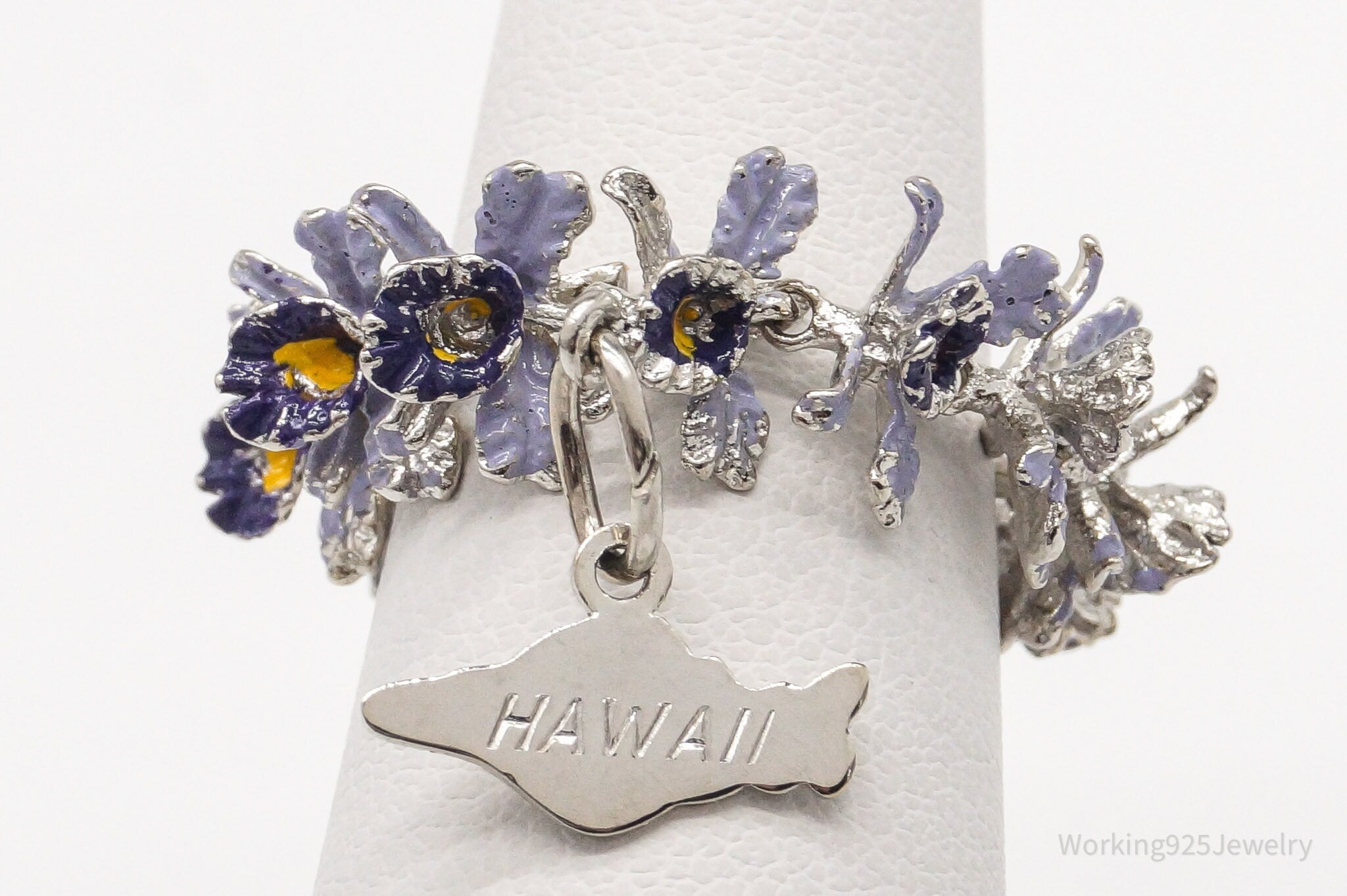 Vintage "Hawaii" State Purple Flowers Enamel Sterling Silver Ring - Size 5 | Jewelry > Rings | Wiccan Center