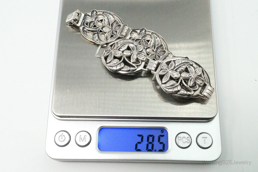 Vintage Designer Danecraft Floral Panels Sterling Silver Bracelet | Jewelry > Bracelets | Wiccan Center