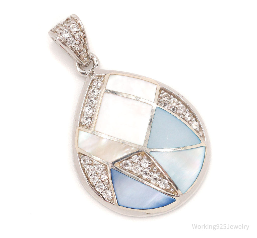 Large Vintage Mother Of Pearl Cubic Zirconia Sterling Silver Pendant | Jewelry > Necklaces > Pendants | Wiccan Center