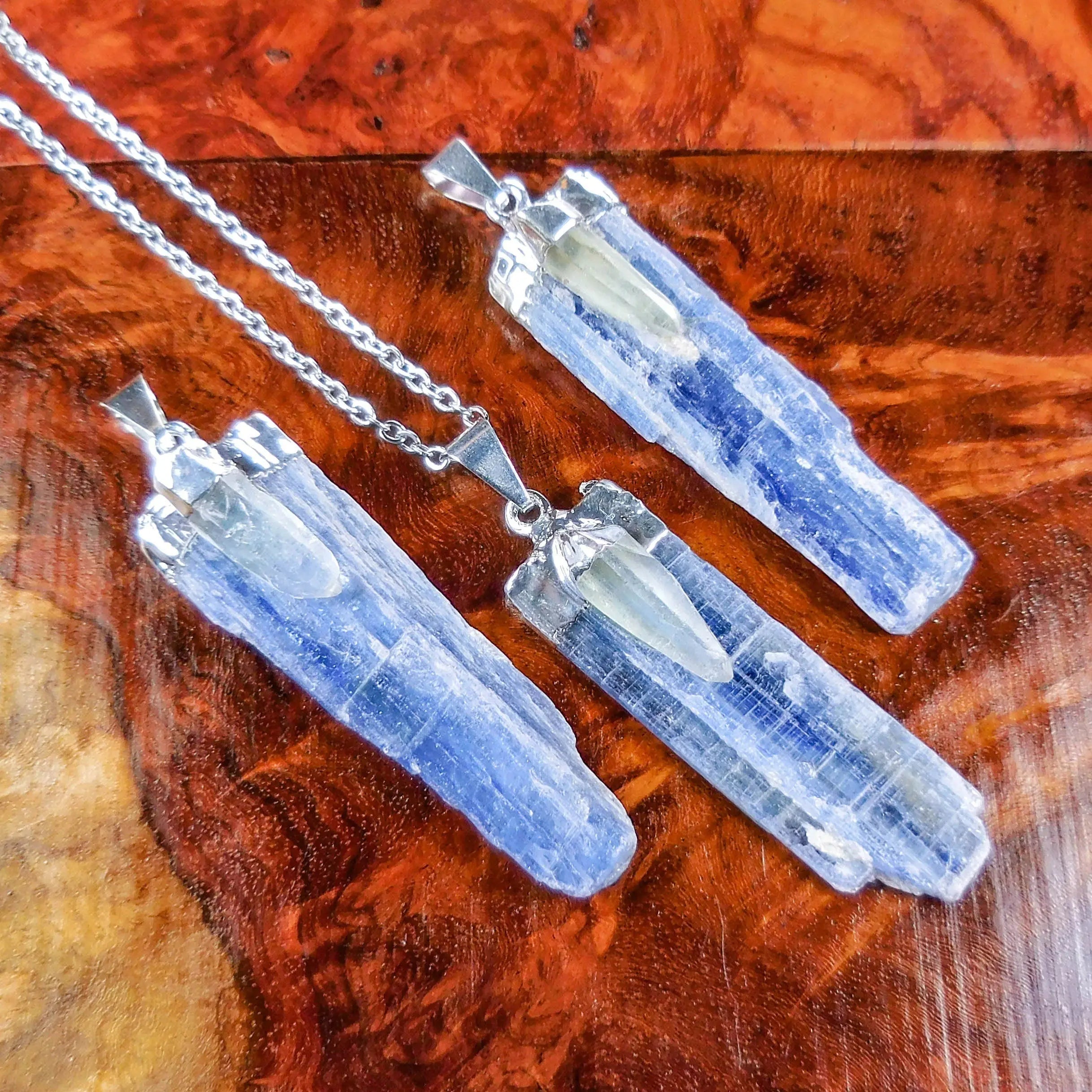 Kyanite and Quartz Crystal Pendant (Silver Plated) Blue Gemstone Jewelry Necklace Supply | Craft Supplies & Tools > Beads, Gems & Cabochons > Charms & Pendants > Pendants | Wiccan Center