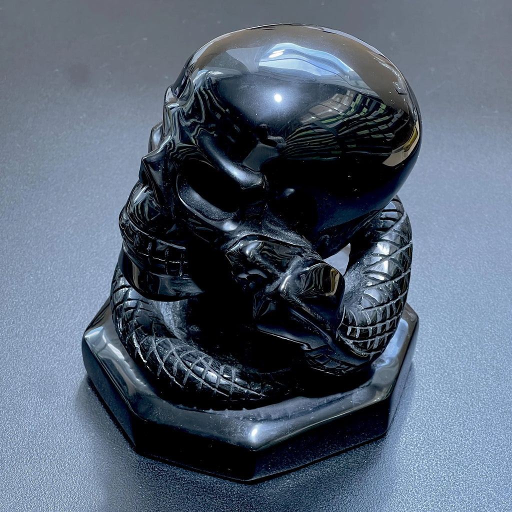 Large Skull and Snake Obsidian Carving Select Wholesale | Art & Collectibles > Sculpture > Art Objects | Wiccan Center
