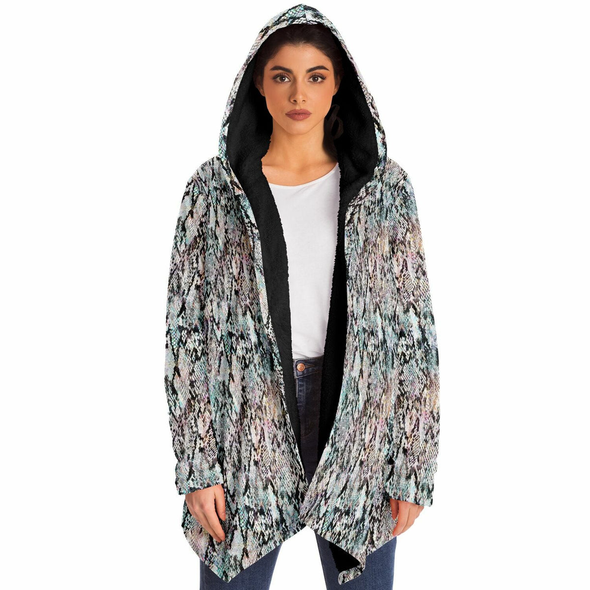 Prism Python Cuddle Cloak | Unisex Minky Sherpa Hooded Coat | Women and Mens Festival Coat | Mountain Fashion | Microfleece Cloak - AOP | Wiccan Center
