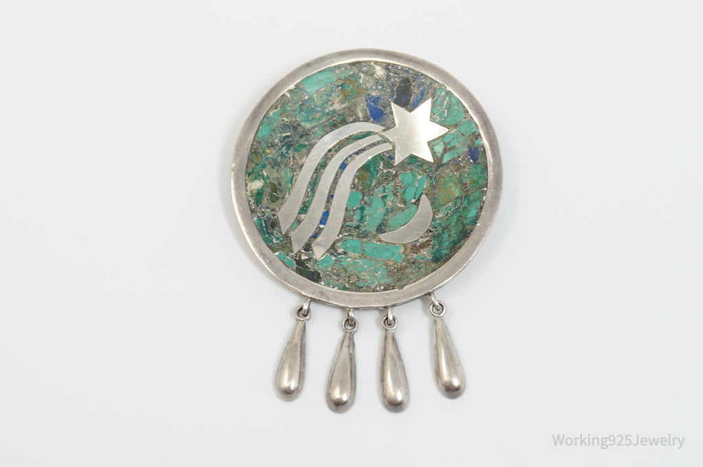 Vintage Taxco Mexico Signed CR Crushed Gemstone Sterling Silver Brooch | Jewelry > Necklaces | Wiccan Center