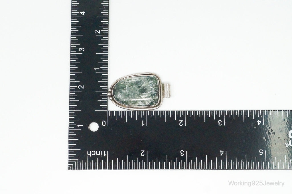 Vintage Large Green Seraphinite Sterling Silver Necklace Pendant | Jewelry > Necklaces > Pendants | Wiccan Center