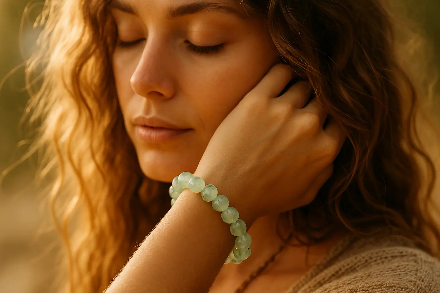 Prehnite Round Bead Bracelet - Unconditional Love | Bracelets | Wiccan Center
