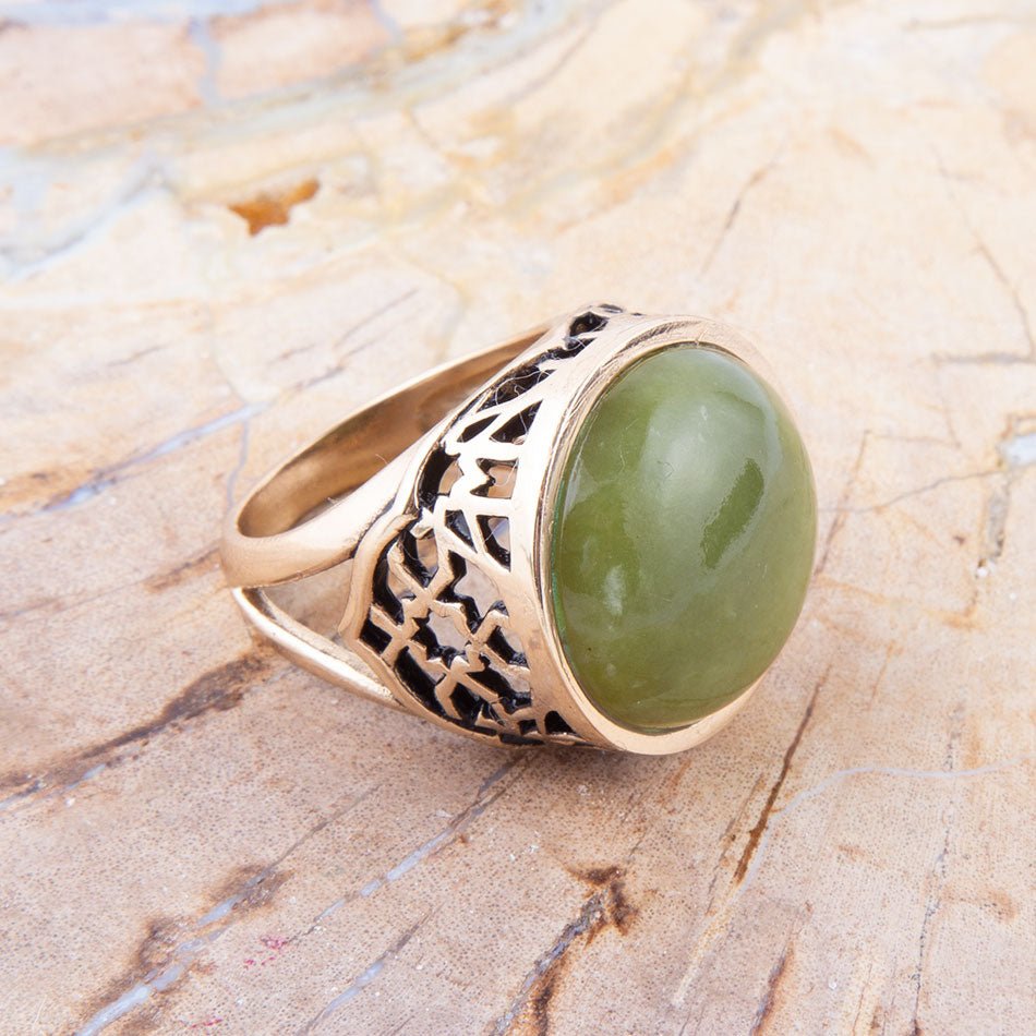 Green Canadian Jade Golden Statement Ring | Rings | Wiccan Center