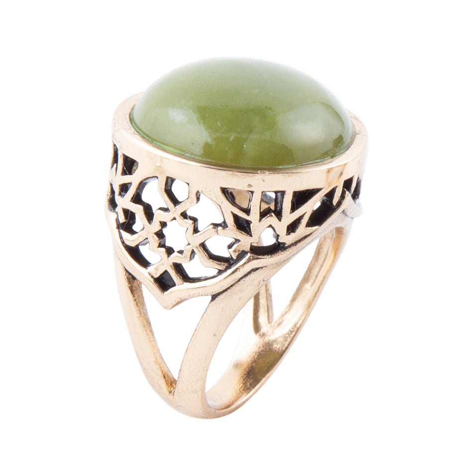 Green Canadian Jade Golden Statement Ring | Rings | Wiccan Center
