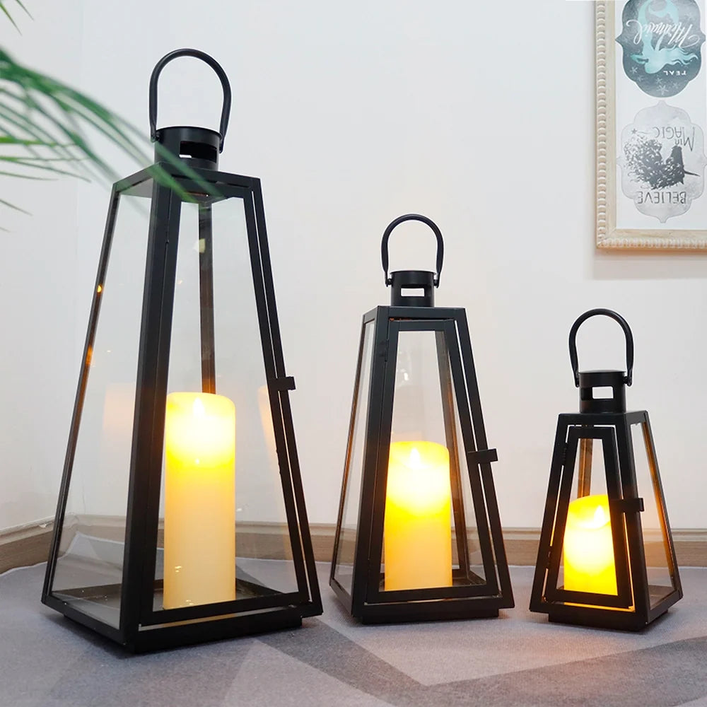 11/16/21''H Metal Outdoor Candle Holder Hanging Lantern with Tempered Glass | Decorative Candle Lanterns | Wiccan Center