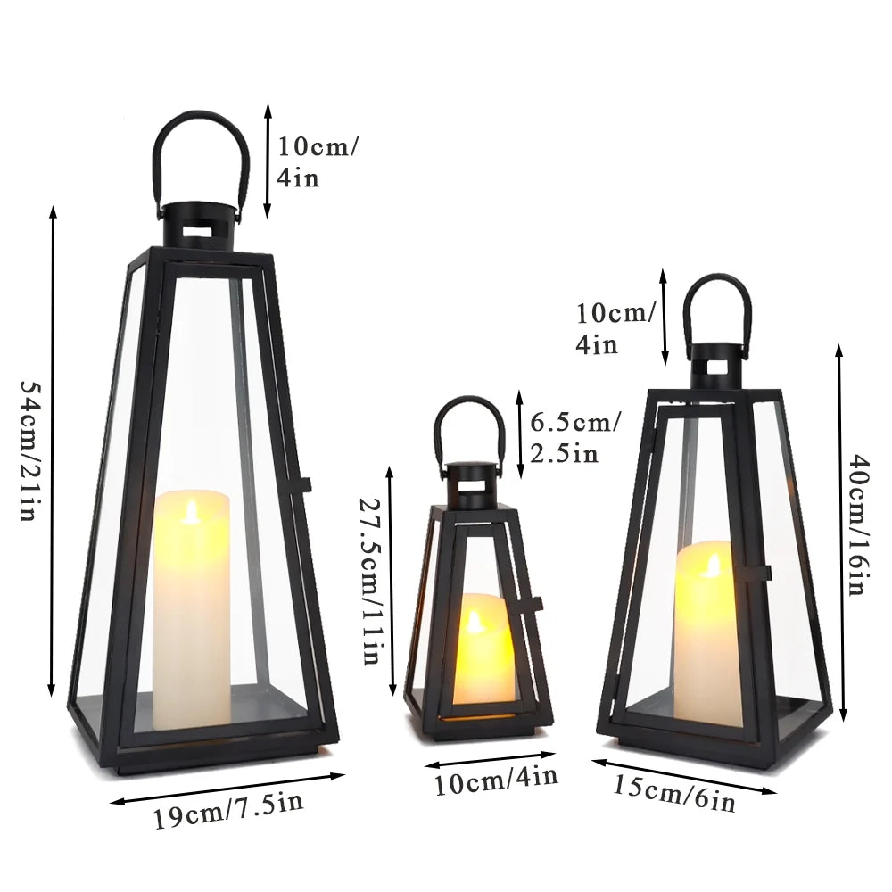 11/16/21''H Metal Outdoor Candle Holder Hanging Lantern with Tempered Glass | Decorative Candle Lanterns | Wiccan Center