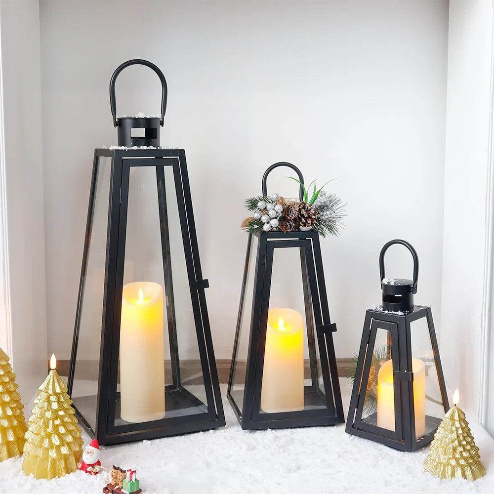 11/16/21''H Metal Outdoor Candle Holder Hanging Lantern with Tempered Glass | Decorative Candle Lanterns | Wiccan Center