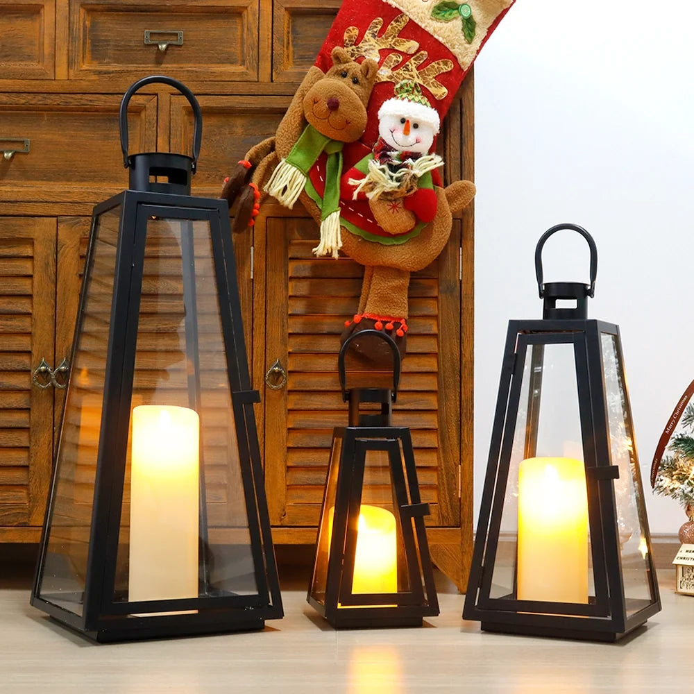 11/16/21''H Metal Outdoor Candle Holder Hanging Lantern with Tempered Glass | Decorative Candle Lanterns | Wiccan Center