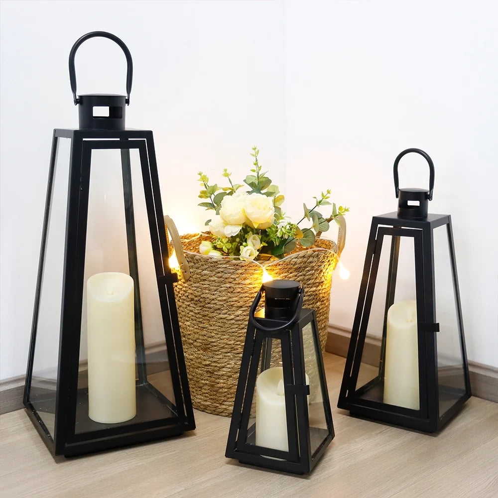 11/16/21''H Metal Outdoor Candle Holder Hanging Lantern with Tempered Glass | Decorative Candle Lanterns | Wiccan Center