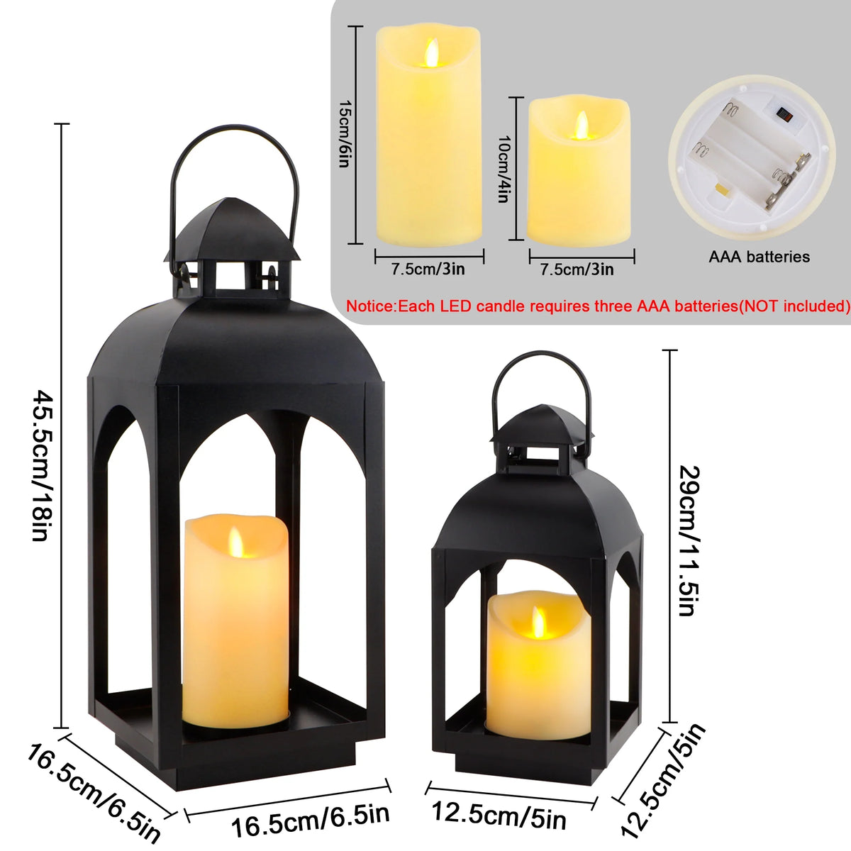 18" & 11.5" High Hanging Candle Lanterns with LED Pillar Candles | Decorative Candle Lantern | Wiccan Center
