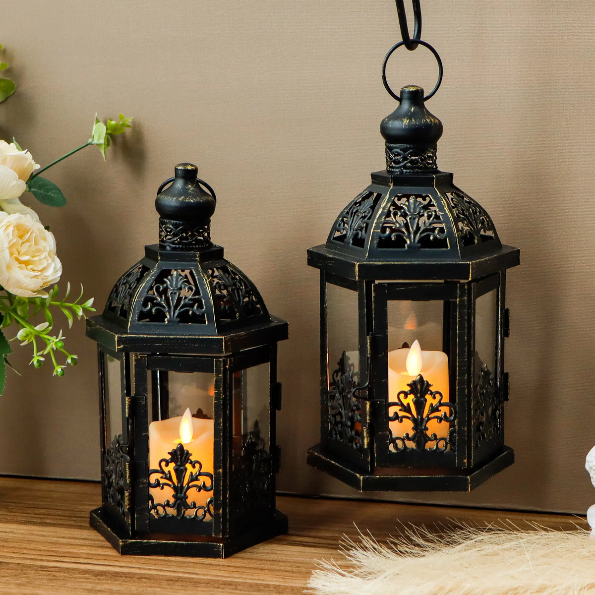 9.5" H Vintage Decorative Lanterns Metal Hanging Lantern | Decorative Candle Lantern | Wiccan Center