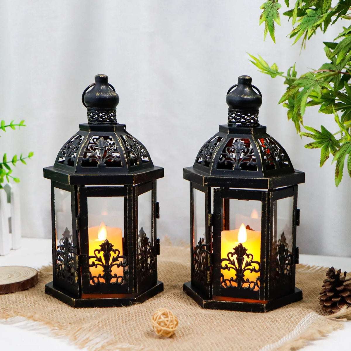 9.5" H Vintage Decorative Lanterns Metal Hanging Lantern | Decorative Candle Lantern | Wiccan Center