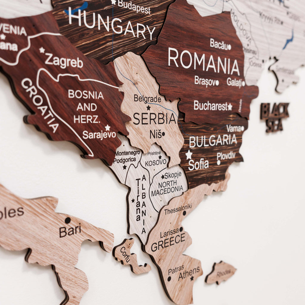3D Europe Wooden Map Cappuccino
